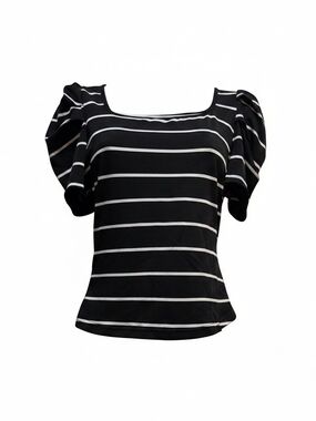 Shein Black & White Striped Puff Sleeve Womens Top